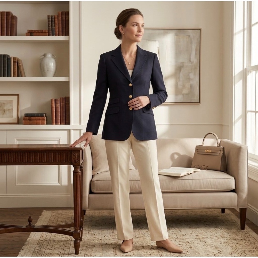 Brooks Brothers Loro Piana Blazer Womens 6 Navy Gold Button Wool Super 120s Prep